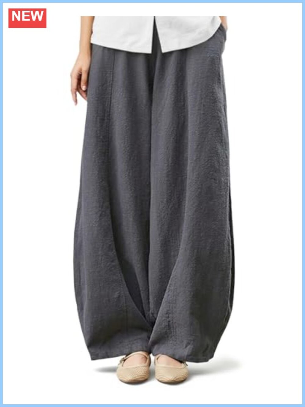 Tapata Womens Cotton Linen Wide Leg Barrel Pants High Rise Baggy Casual Trousers